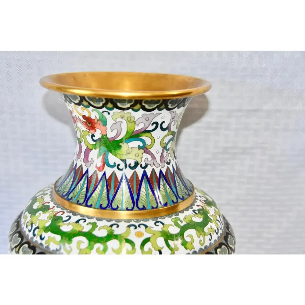 1950s Chinese Bronze Cloisonné Vase With Dragons and Phoenix